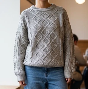 Regency Cream Pure New Wool Cable Knit Sweater Women XXL Plus Vintage Style - Picture 1 of 7