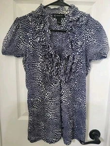 INC International Concepts Women's Junior Blouse Ruffle V-Neck Blue Pattern Size - Picture 1 of 4