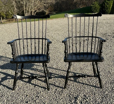 Vintage pr  Windsor comb back armchairs c 1920-30 de-accessioned from Yale Univ Cover