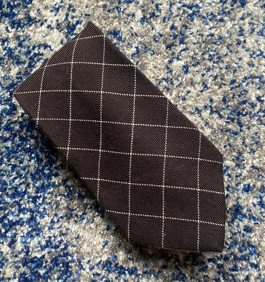 Ralph Lauren Purple Label Gray Ivory Bias Plaid English Silk Necktie - Image 1 of 4