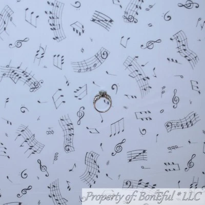 BonEful Fabric FQ Cotton Quilt VTG White Gray Ballet Dance Music Note Piano Clef - Image 1 of 4