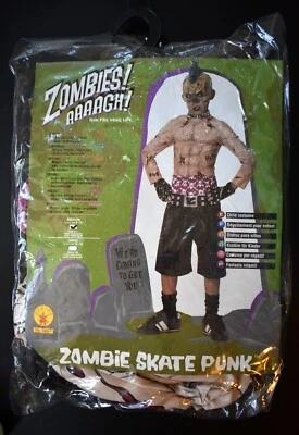 ZOMBIE SKATE PUNK Disfraz Halloween Niño 5-7 "Talla 8-10 M" Goma Mohawk Completo Foto 1 de 4