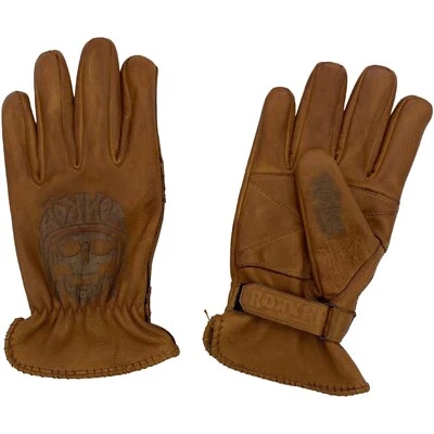 Motorrad Leder Handschuhe - Rokker Tattoo Skull - Classic Retro Biker Handschuhe - Bild 1 von 3