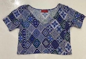 Tigerlily Cropped Blue Patterned Shirt Top Size 10 - Picture 1 of 7
