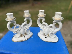 2 BOUGEOIRS STYLE ART DECO BAROQUE PORCELAINE & BISCUIT MANUFACTURE COULEUVRE - Picture 1 of 6