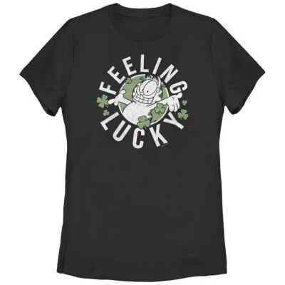 Camiseta Negra Garfield Feeling Lucky Día de San Patricio Niñas Pequeña 6/6X NUEVA Foto 1 de 4