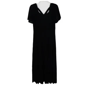 Vtg CDC Velvet Maxi Dress 10 Black Stretch Flutter Sleeve Square Neck CrissCross - Picture 1 of 18