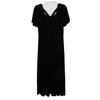 Maxi Vestido De Colección CDC Terciopelo 10 Negro Elastizado Manga Acampanada Cuello Cuadrado Entrecruzado Foto 1 de 4