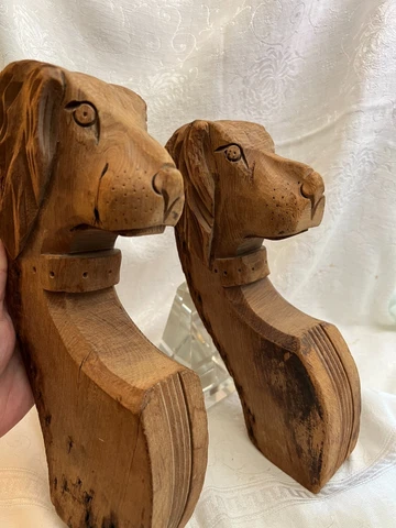 Two Vintage Hand Carved Wooden Dog Pediments ~ Architectural Salvage Cover