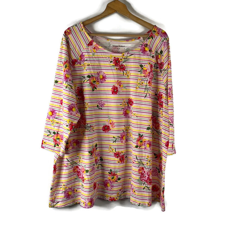 Blusa túnica camisa top Woman Within para mujer talla 2X amarilla roja floral a rayas Foto 1 de 1