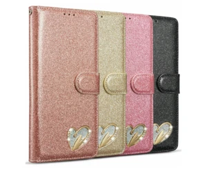 Samsung Galaxy S23 S25 Handyhülle Glänzend Leder Bling Glitzer Flip Wallet Cover - Bild 1 von 37