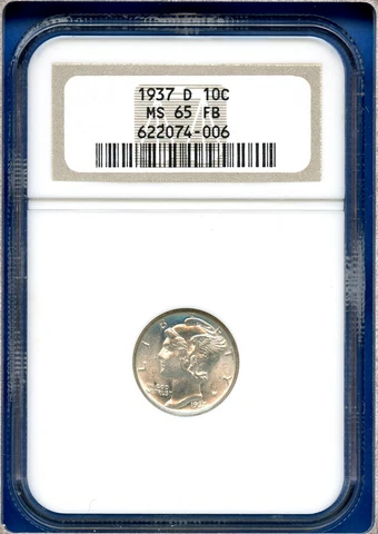 1937 D NGC MS65 FB Mercury Dime 10c US Mint Silver Coin 1937-D NGC MS-65 FB PQ ! Cover