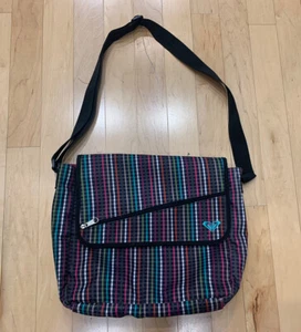 Roxy Multicolor Logo Print Tote Messenger Bag Front Zip Pocket EUC Rainbow Y2K - Picture 1 of 15