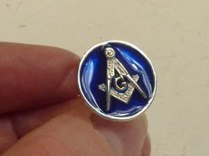 SILVER MASONIC BLUE ENAMEL CUFFLINKS - Picture 1 of 4
