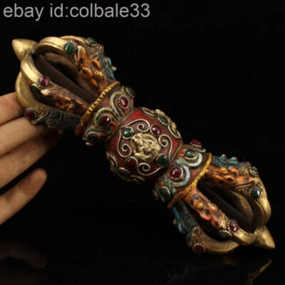 Тибетская бронза позолоченная инкрустация бирюзовый драгоценный камень ваджра дордже пхурпа экзорцизм талисман факи - Изображение 1 из 4