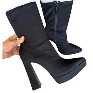 ZARA Platform heeled ankle black boots - Picture 1 of 9