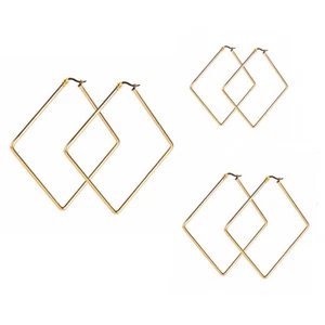 Damen Edelstahl Hypoallergen Quadrat Creolen Ohrringe Sets 30mm-50mm 3 Paar - Bild 1 von 10