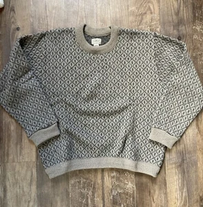 Vintage L.L. Bean Fisherman BSweater Large L Tan  Blue Made in Norway 80% Wool - Picture 1 of 6