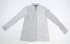 DKNY Striped Shirt White Black Long Sleeve Button Front Collared Dress Shirt XS - Picture 1 of 11