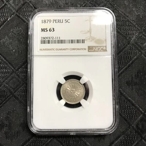 1879 LIMA PERU 5 CENTAVOS MONEDA PROVICIONAL NGC 63 - Picture 1 of 4