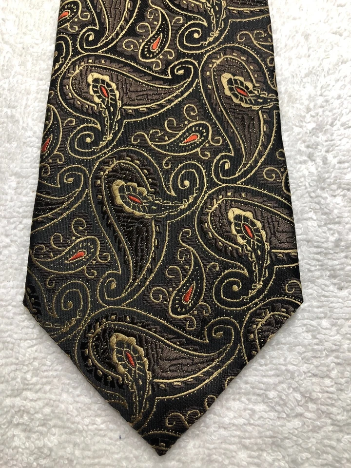 EPOINT MENS TIE BLACK BROWN GOLD ORANGE PAISLEY 3.5 X 60 - Image 1 of 4