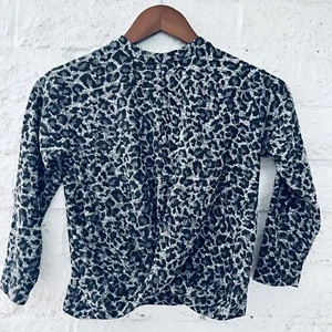 Zara Kids Black Gray Leopard Lettuce Hem Long Sleeve Top Size 8 - Picture 1 of 6