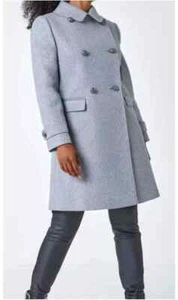 Roman Grey Military Double Breasted Winter Coat Petite Size uk 14 Bnwt - Picture 1 of 5