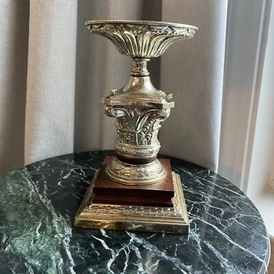 Vintage Brass & Wood Candle Holder by Dilly Mfg Co + Free Vintage Picture Frame  - Image 1 of 4