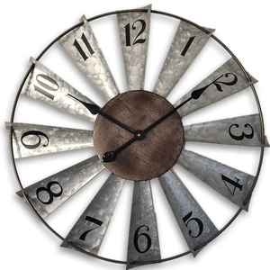 Mrocioa 24inch Windmill Distressed Metal Wall Clocks Rustic Large Decorative Clo - Picture 1 of 8