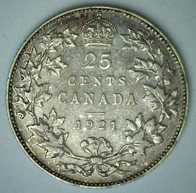 1921 Canada Silver Quarter 25c Canadian Coin Circulated 25 Cents - Image 1 of 2
