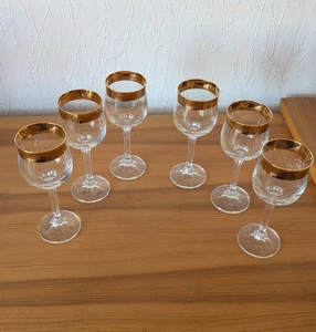6 Gläser Cocktail-, Aperetif-, Wein - Gläser,  12 mm breiter Goldrand 80iger Jah - Bild 1 von 5