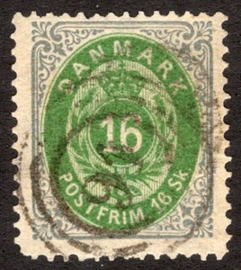 DENMARK 1871 SC #20 - P-14x13.5 16sk Silkeborg (91) cv $175.00  *Bay Stamps* - Picture 1 of 2