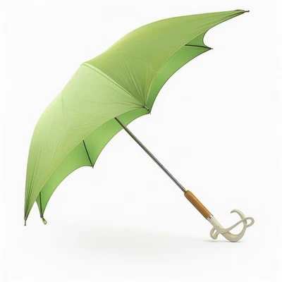 Vtg Southern Umbrella Green Nylon Parasol White Ribbon Handle Wood Grip MCM 70s - Image 1 of 4