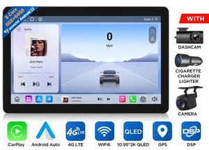 10.95" 1 DIN Android 13 6G+64G Car Stereo Radio CarPlay WiFi 4G Touch Screen GPS - Picture 1 of 23