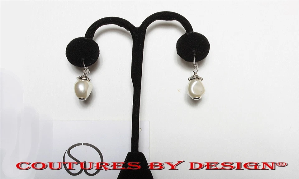 St John Knits Fresh Water Pearl Silver tone post drop earrings MSRP $190. - Image 1 of 4