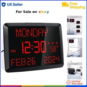 Digital Clock Large Display 11.5 Inch Calendar Temperature 2 USB Chargers - Picture 1 of 10