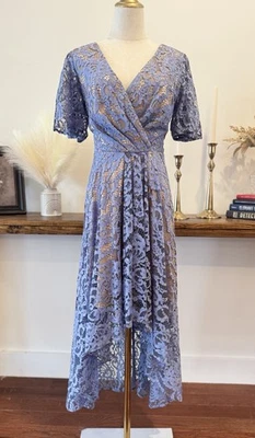 Sz 8 Anthropologie Moulinette Soeurs Genevieve Lace Dress Hi Low Lavender Sheer - Image 1 of 4