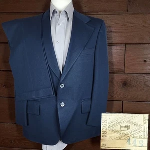 1970s Sears 2 Piece Suit Mens 44S 38X29 Blue Gray Wide Lapel - Picture 1 of 14