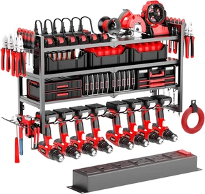 Power Tool Organizer Wall Mount with Charging Station, 8 Cordless Drill Holder w - Picture 1 of 12