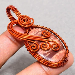 Coconut Jasper Gemstone Handmade Wire Wrap Copper Jewelry Pendant 2.50" SR 1909 - Picture 1 of 6