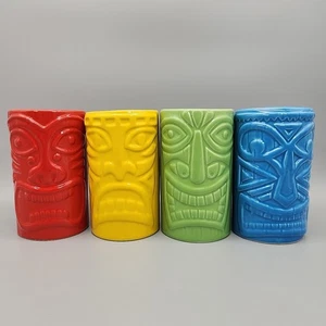 TIKI Nature’s Home Glazed Pottery Tumblers Barware Luau Party Glasses Set of 4 - Picture 1 of 7