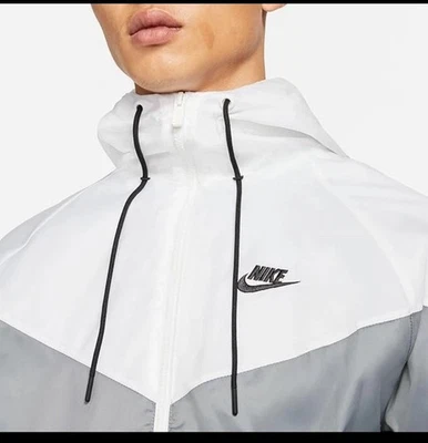 Chaqueta cortavientos Nike para hombre Windrunner sudadera con capucha cremallera completa gris blanco XL Foto 1 de 3