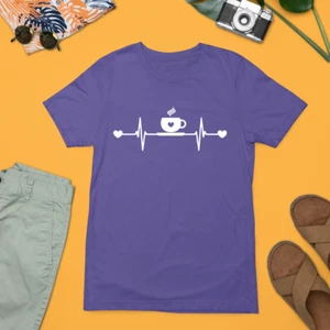 Cup Heart Beat T-shirt Tea Coffee Hot Cold Lovers Addiction Funny Quote Gifts - Picture 1 of 22