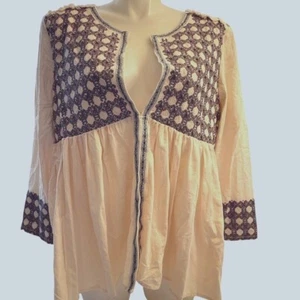 Chaqueta Top 1X (14-16) A Beautiful Soul Marfil Bordado Cuentas Boho Talla Grande - Imagen 1 de 6