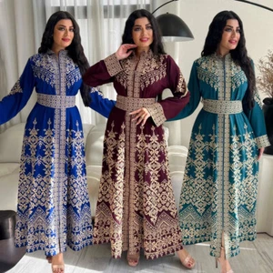 Abaya Dubai Women Zipper Printed Kaftan Maxi Dress Muslim Long Sleeve Party Gown - Picture 1 of 27