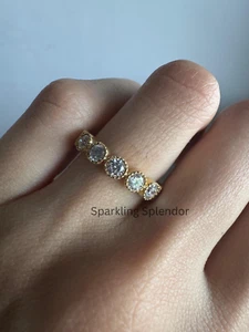 Bezel Set Round Cut Real Moissanite Full Eternity Band Wedding Band For Women's - Picture 1 of 14