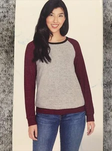 Buffalo New Women's Size Small Long Sleeve Round Neck Cozy Burgundy Color Block - Picture 1 of 12