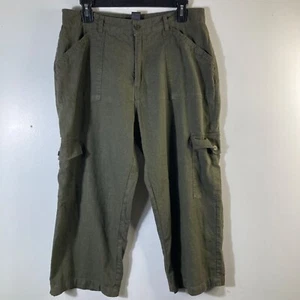 Womens Lee City Elements Cargo Pants Wide Leg Linen Blend Cropped Green 14 - Picture 1 of 6