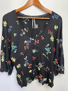 Top Babydoll Anthropologie Mujer Floral Bordado Talla M Negro Boho Encaje - Imagen 1 de 7