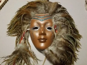 Feathered Tribal Porcelain Mask - Picture 1 of 2